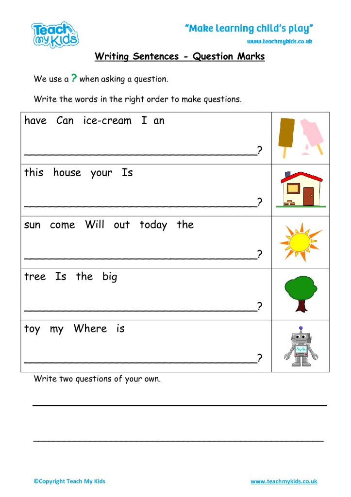 Writing Sentences Question Marks TMK Education